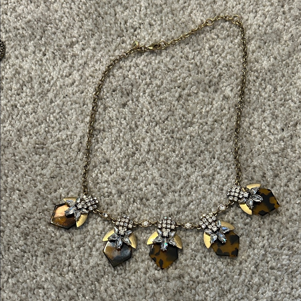 J. Crew Factory Gold-Tone Tortoiseshell Crystal Cluster Necklace